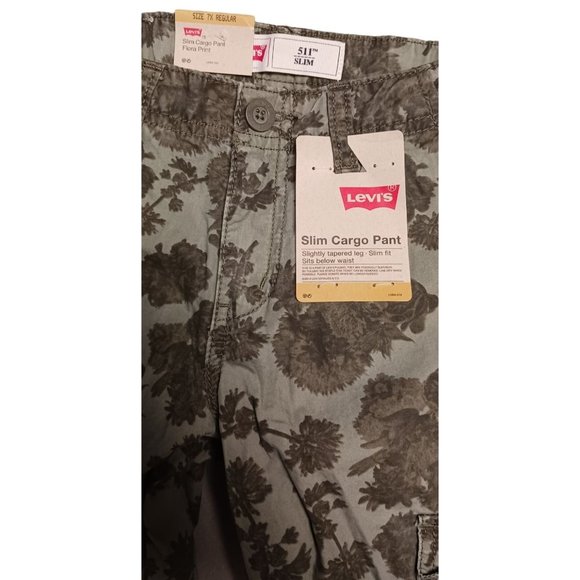 Levi's 511 Boys' Little Slim Fit Cargo Flora Print 7X New - Picture 6 of 8